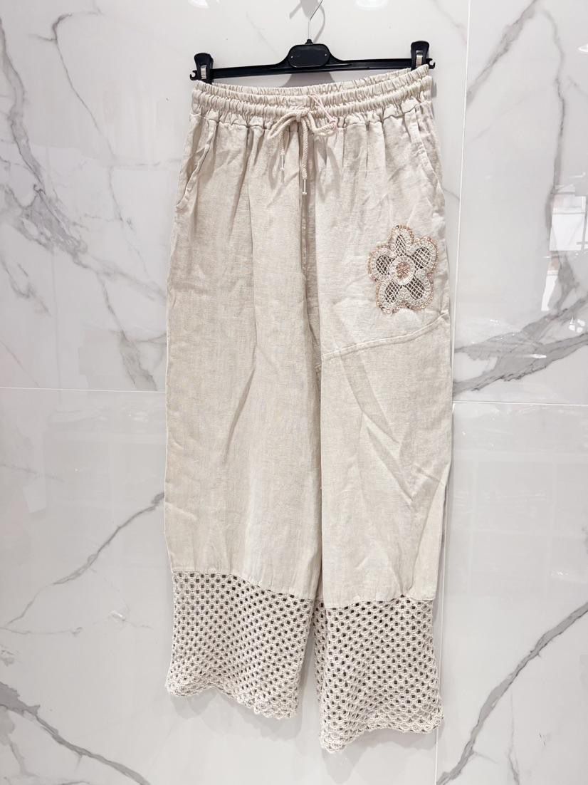 Pants Linen Flower Side