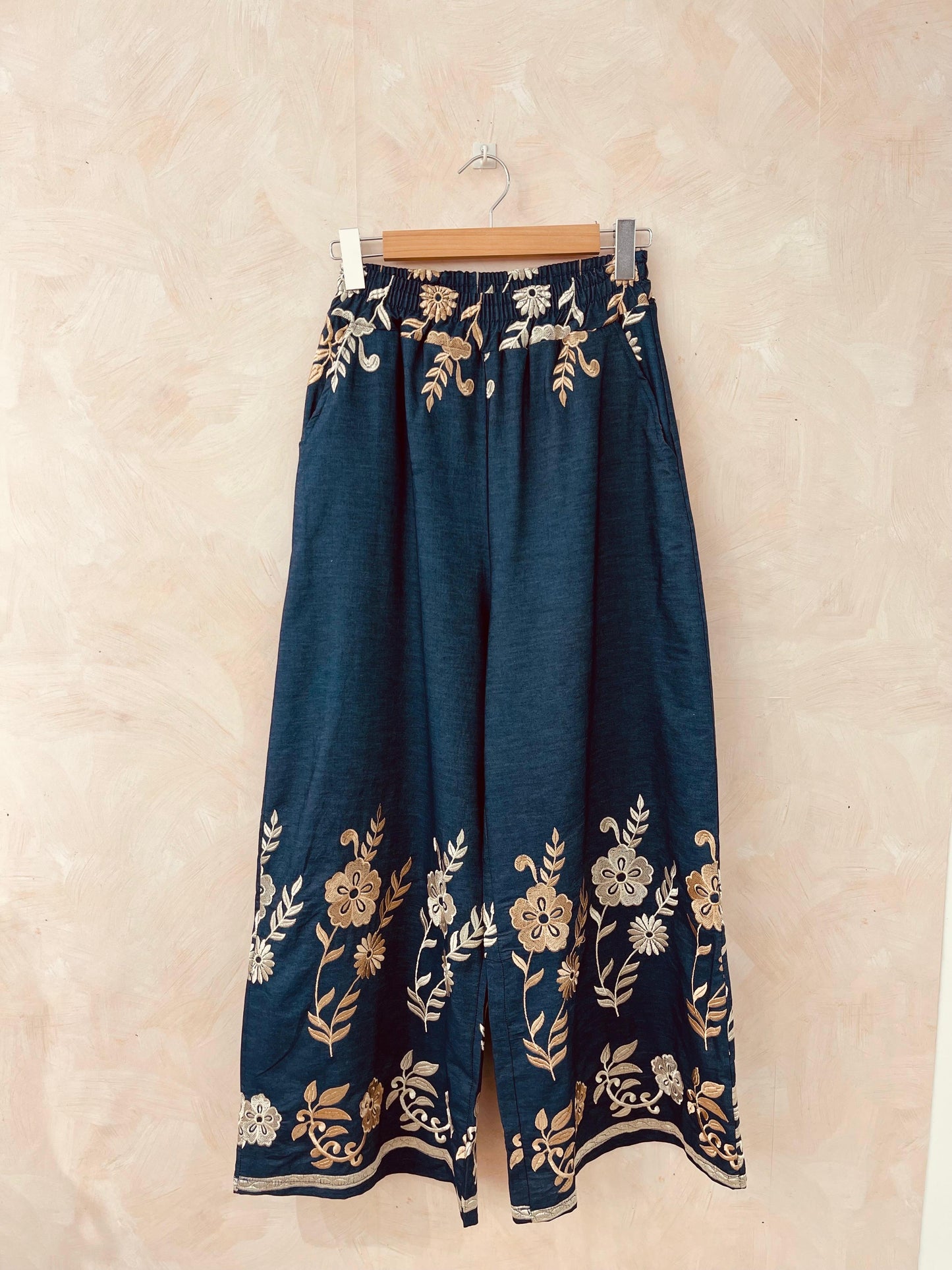 Pants Denim Gold Flowers