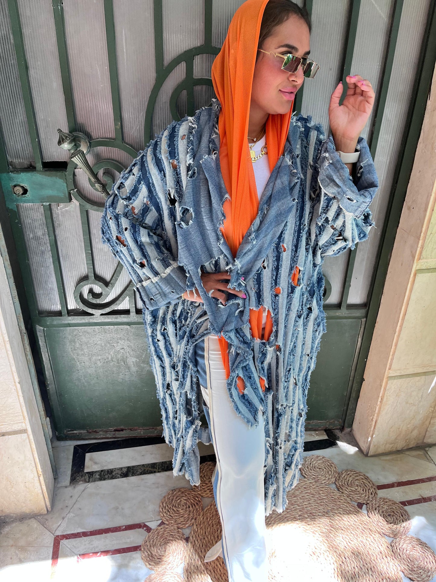 Denim Cutting Kimono