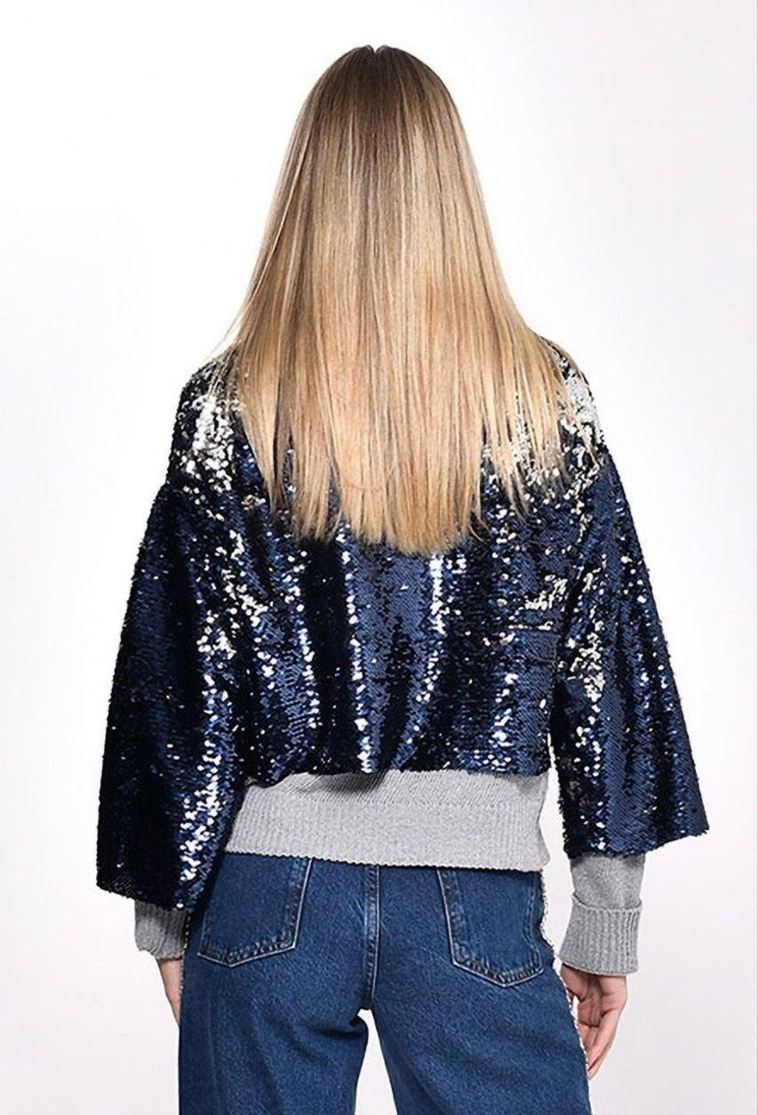 Navy Grey sequins knit