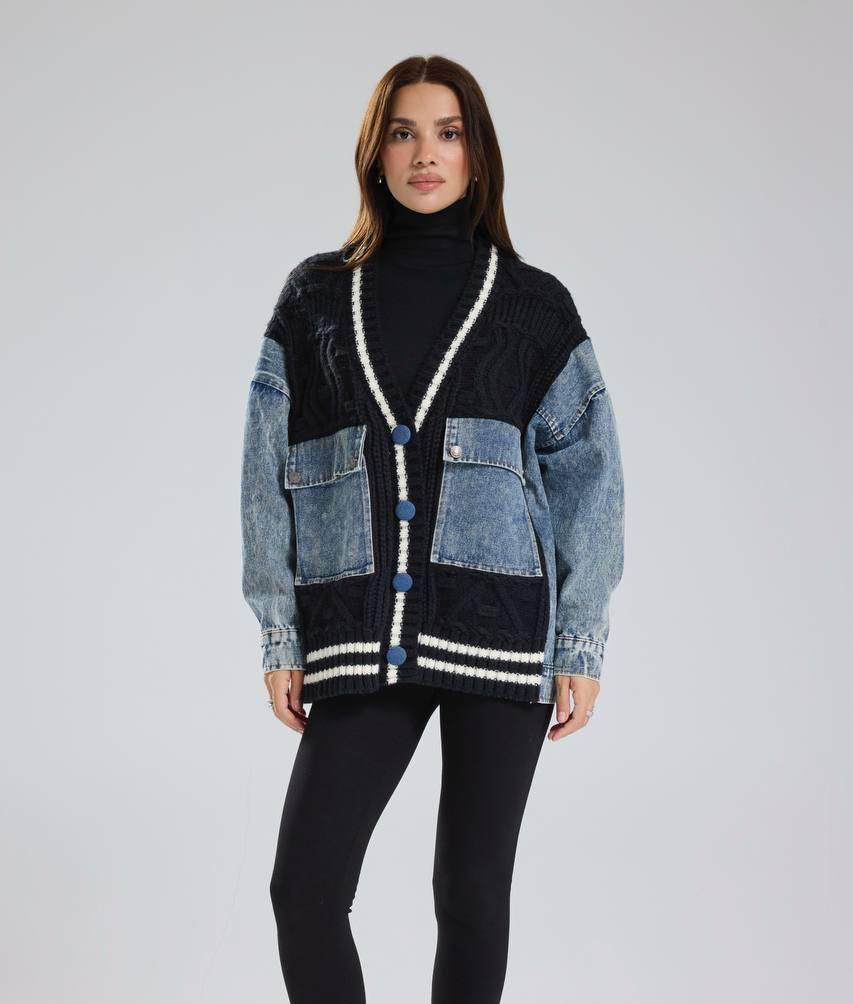 Cardigan Black denim pockets