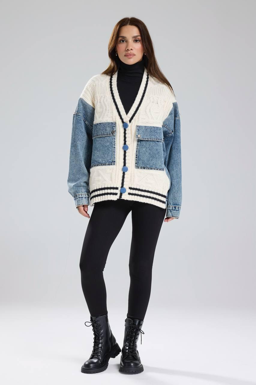 White knit denim pockets