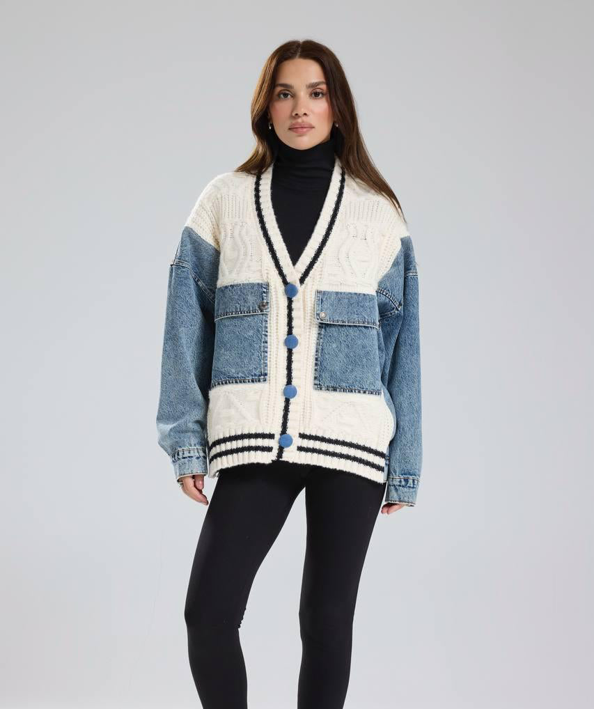 Cardigan White denim pockets