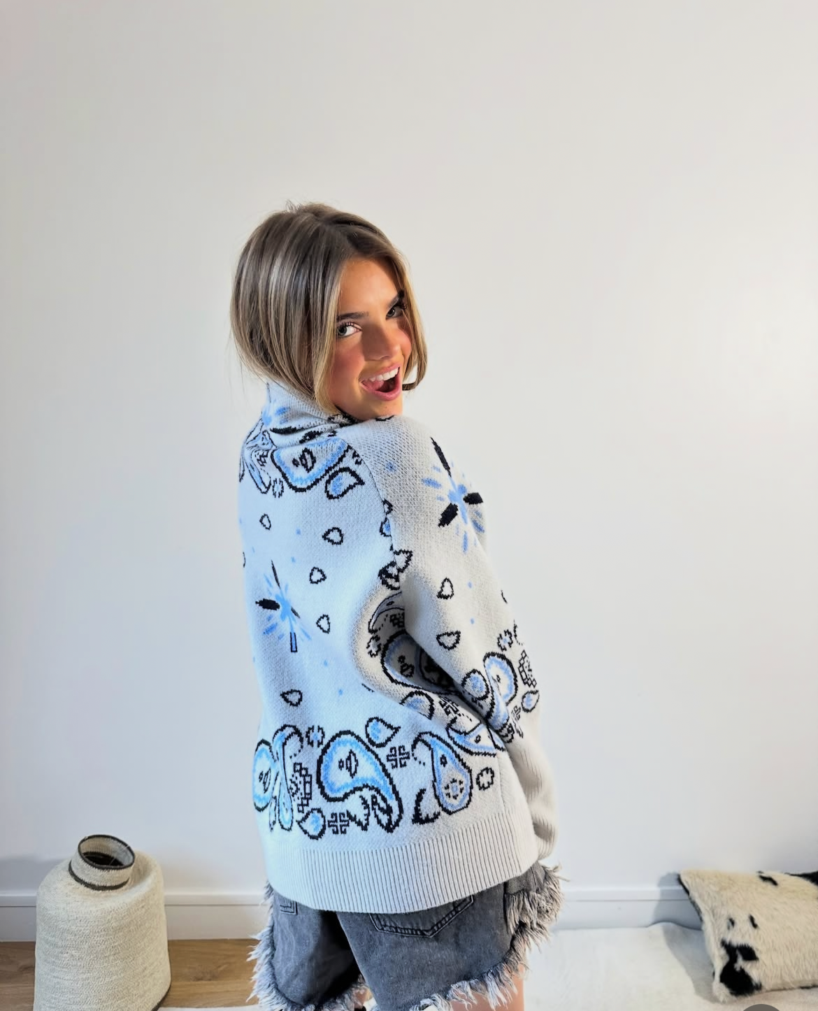 Bandana zipper grey blue