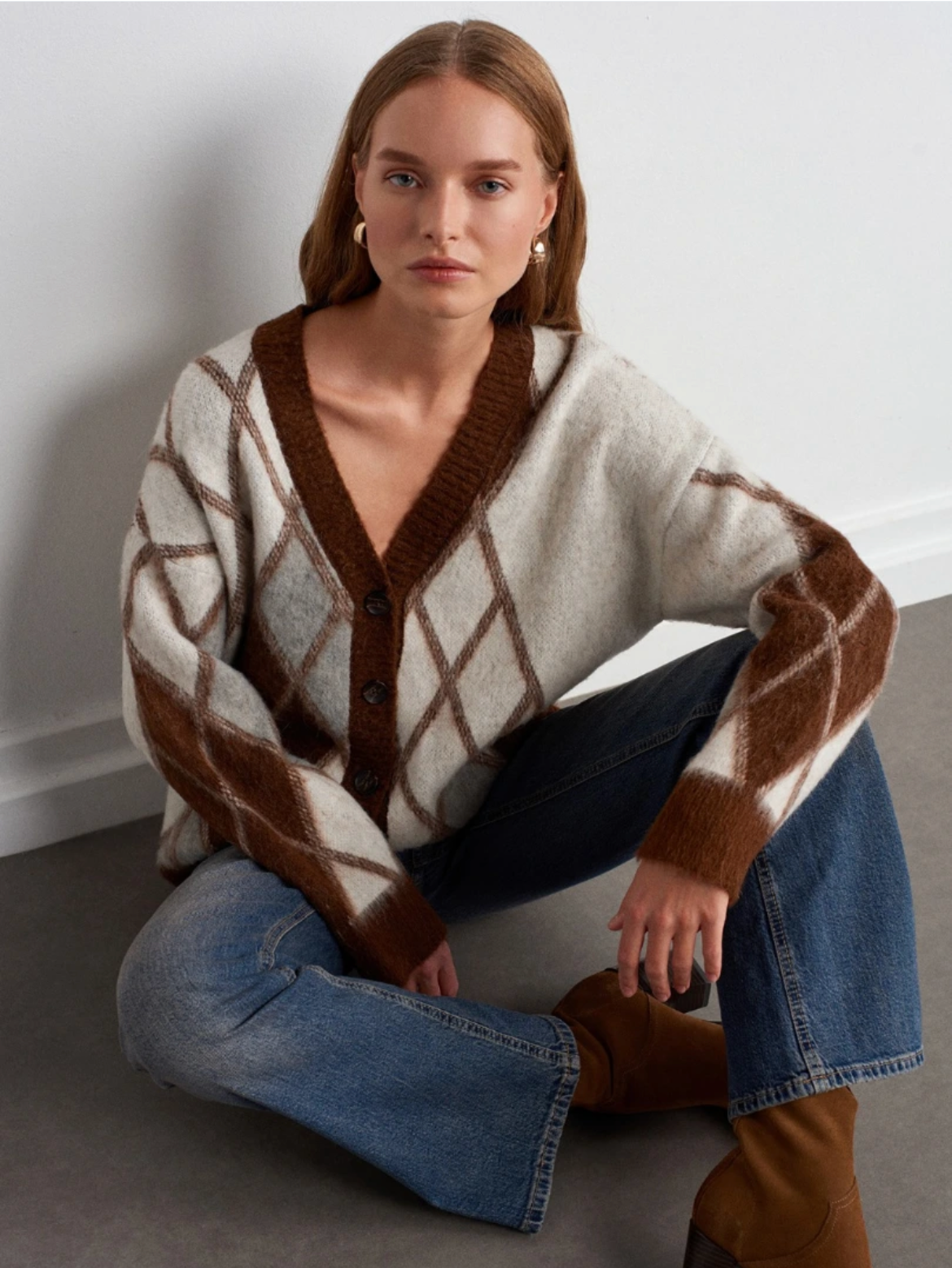 Cardigan argyle brown