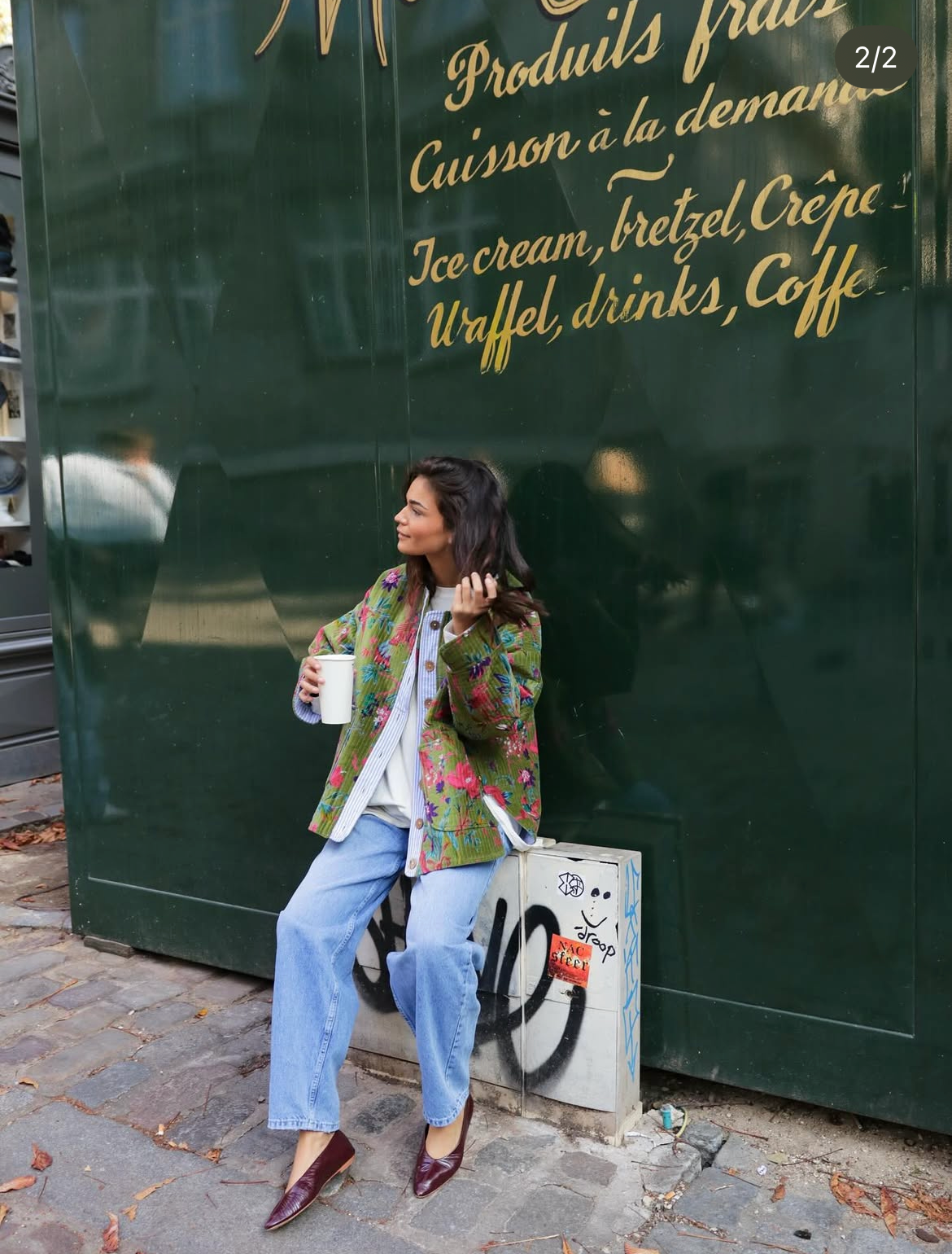 Jacket suede floral Olive