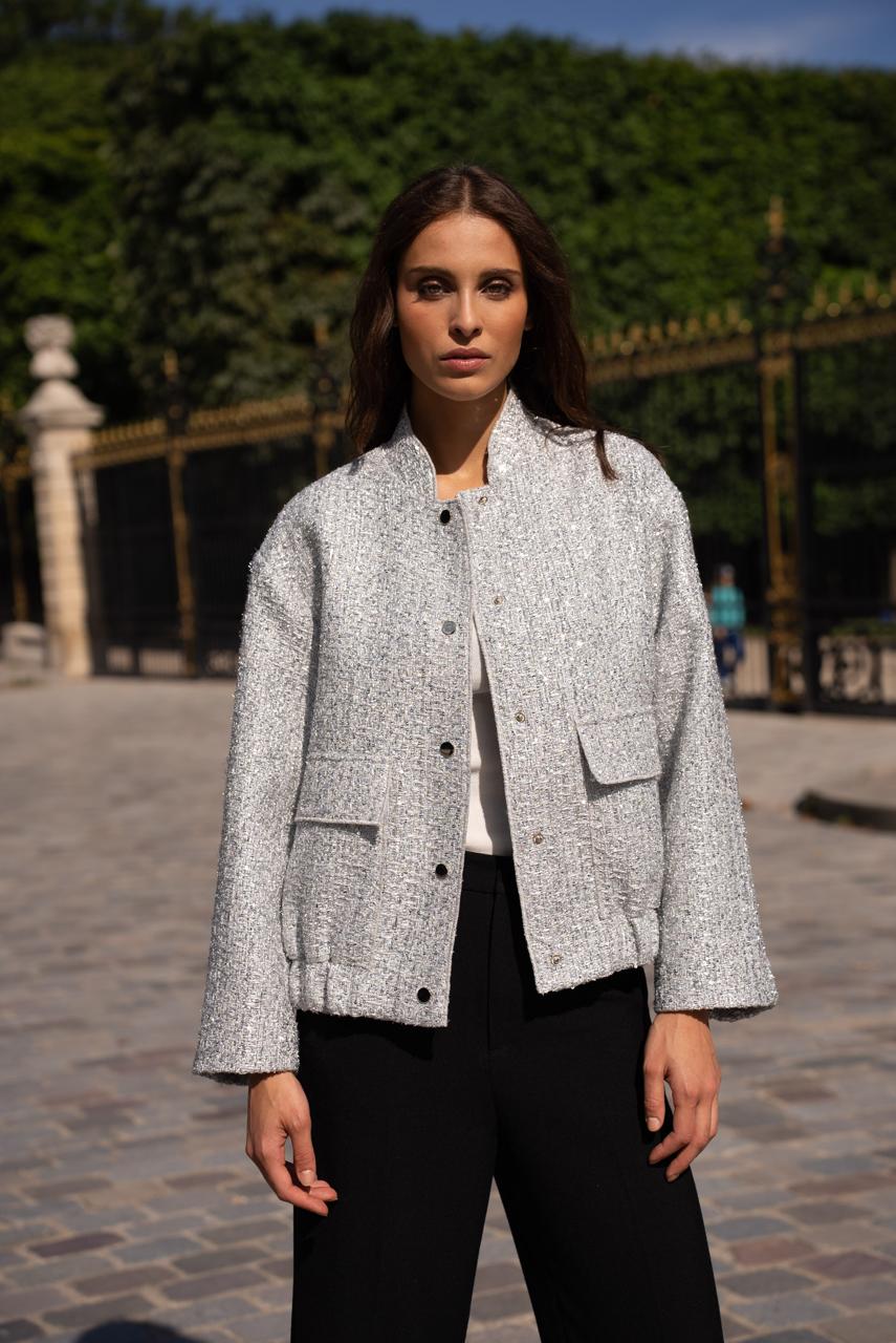Silver Sequins Bomber Jacket