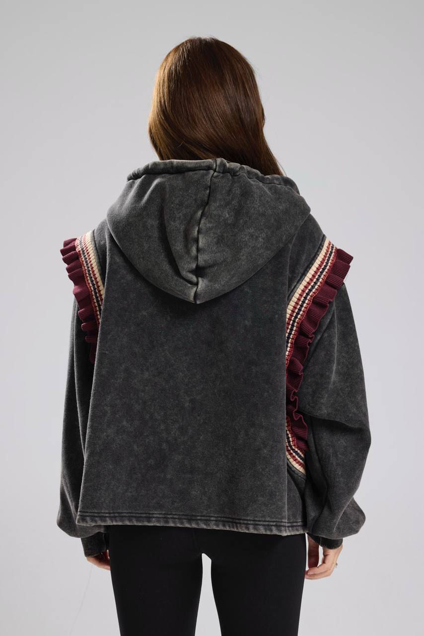 TW Sweat Grey Burgundy Ruffles