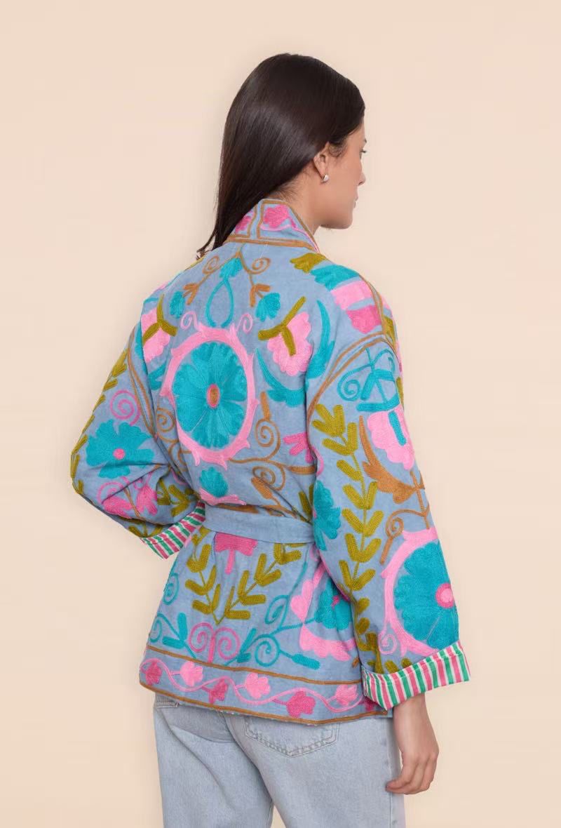 Jacket embroidery rose blue