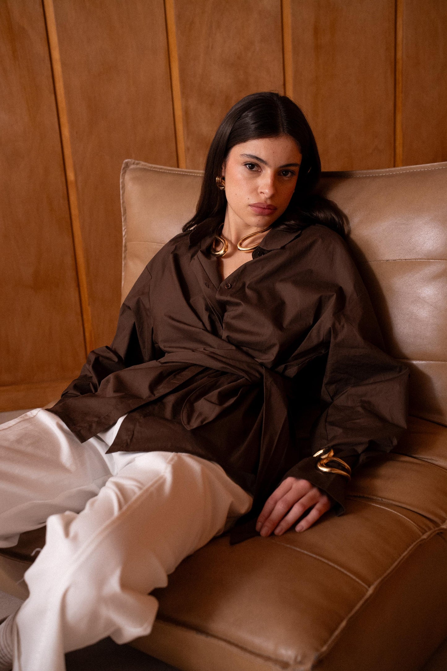 Shirt brown ribbon