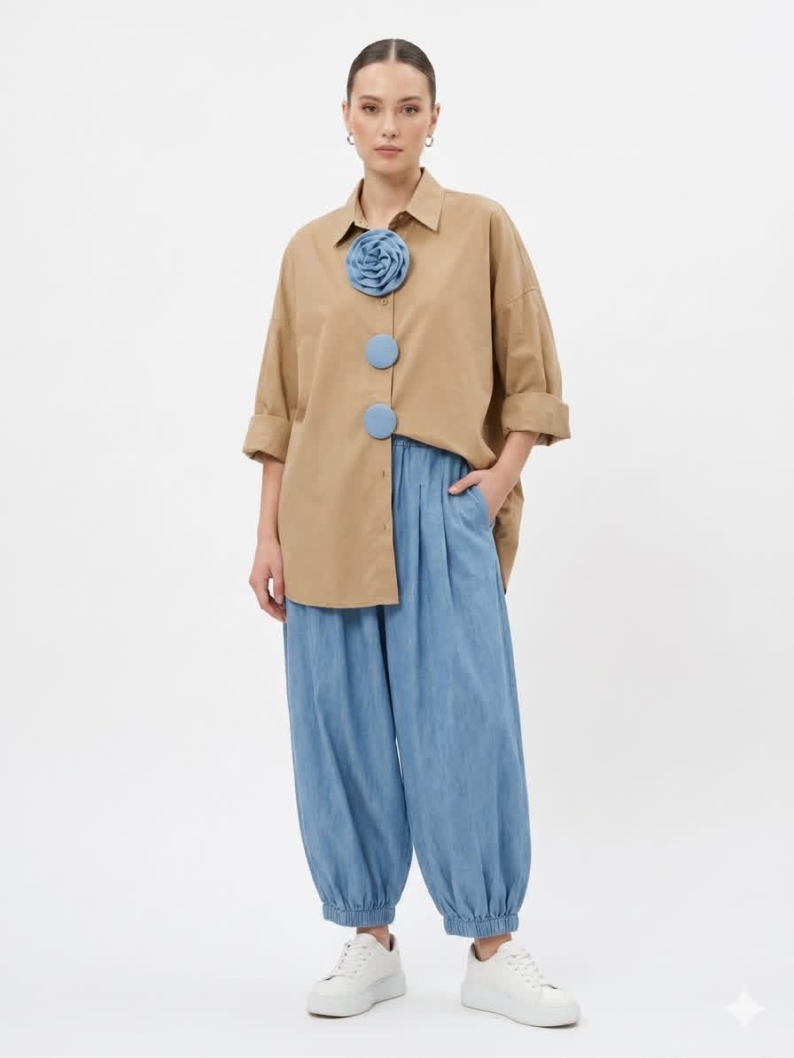 SHIRT BEIGE BLUE FLOWER