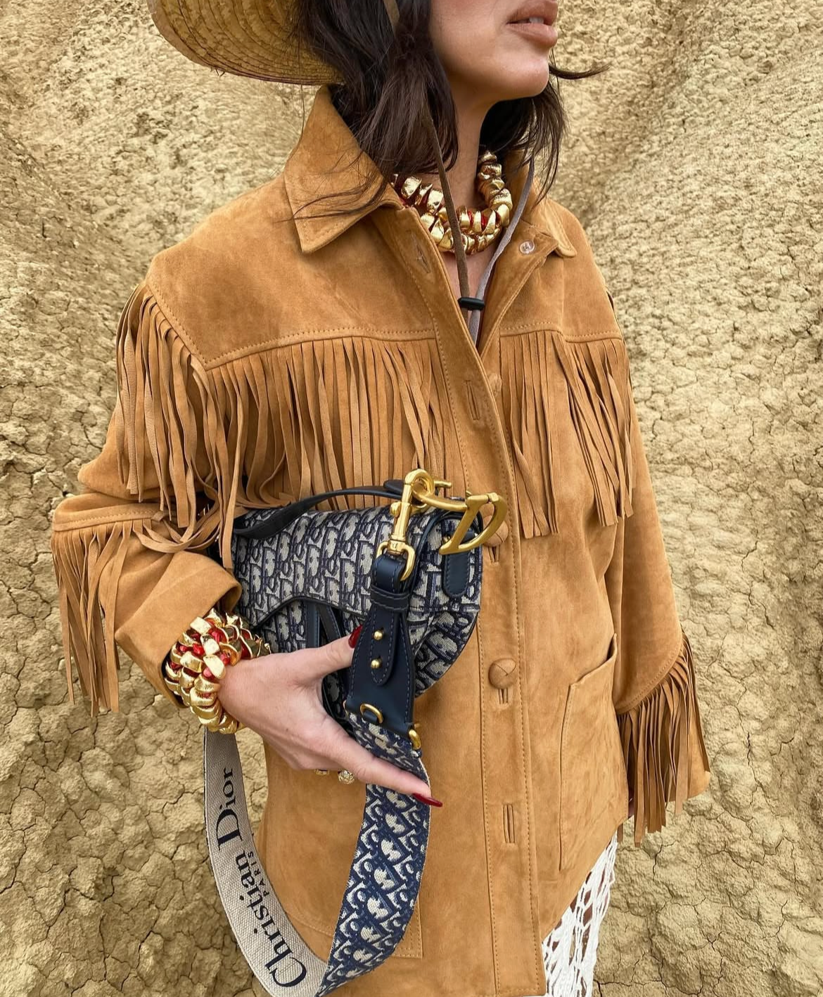Jacket Suede fringes camel