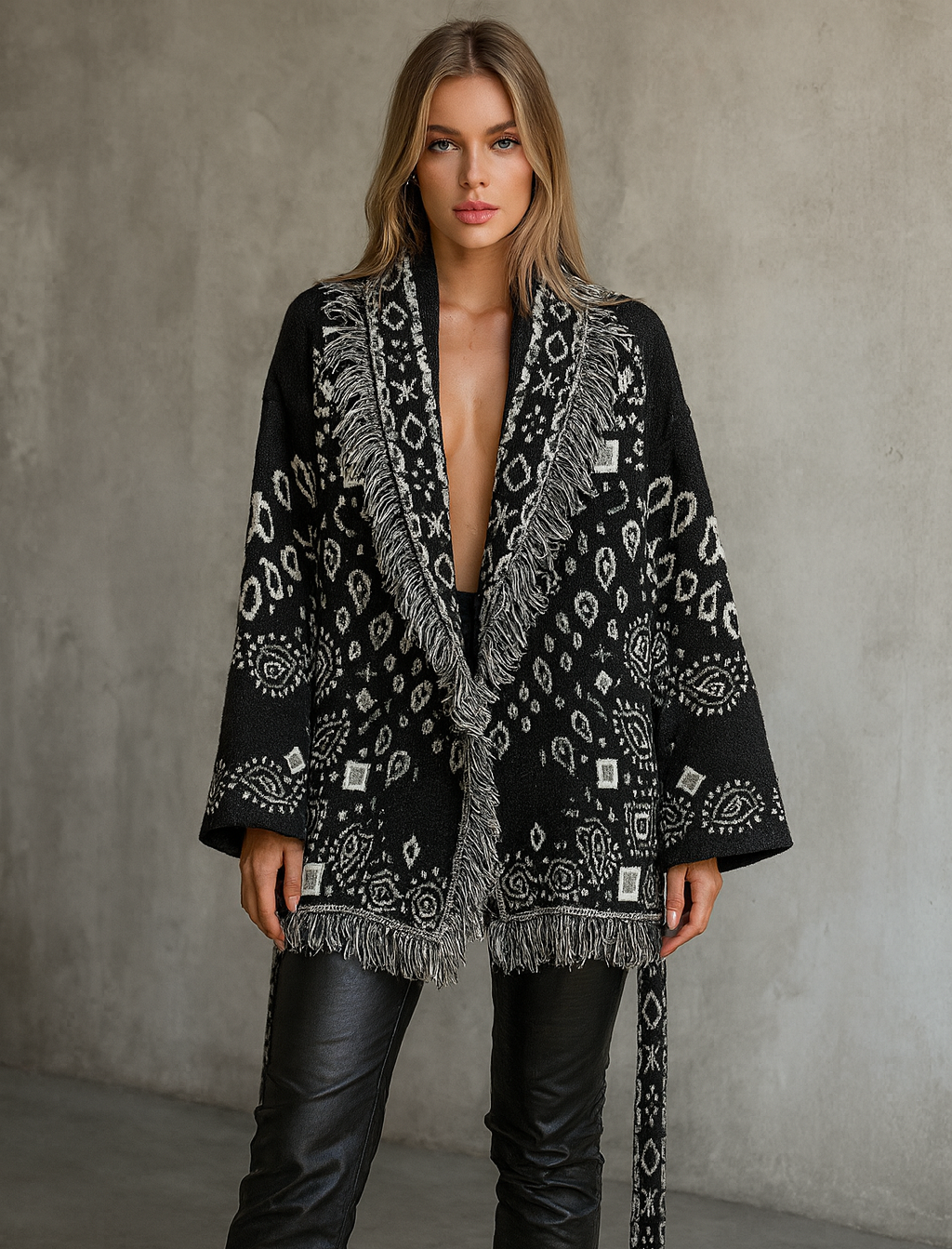 Bandana cardigan black white