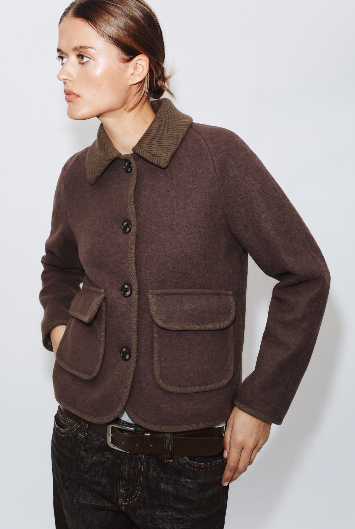 Jacket brown removable collar