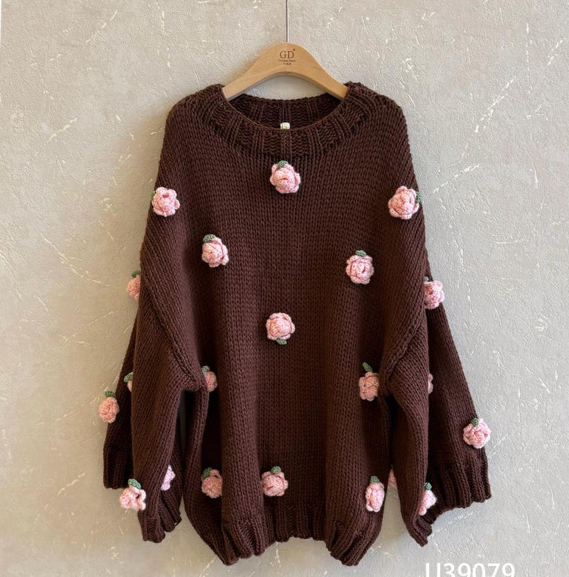 Pullover brown flowers pink
