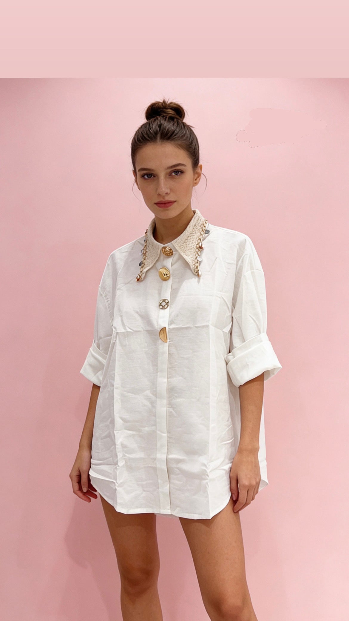 Shirt white crochet cuff