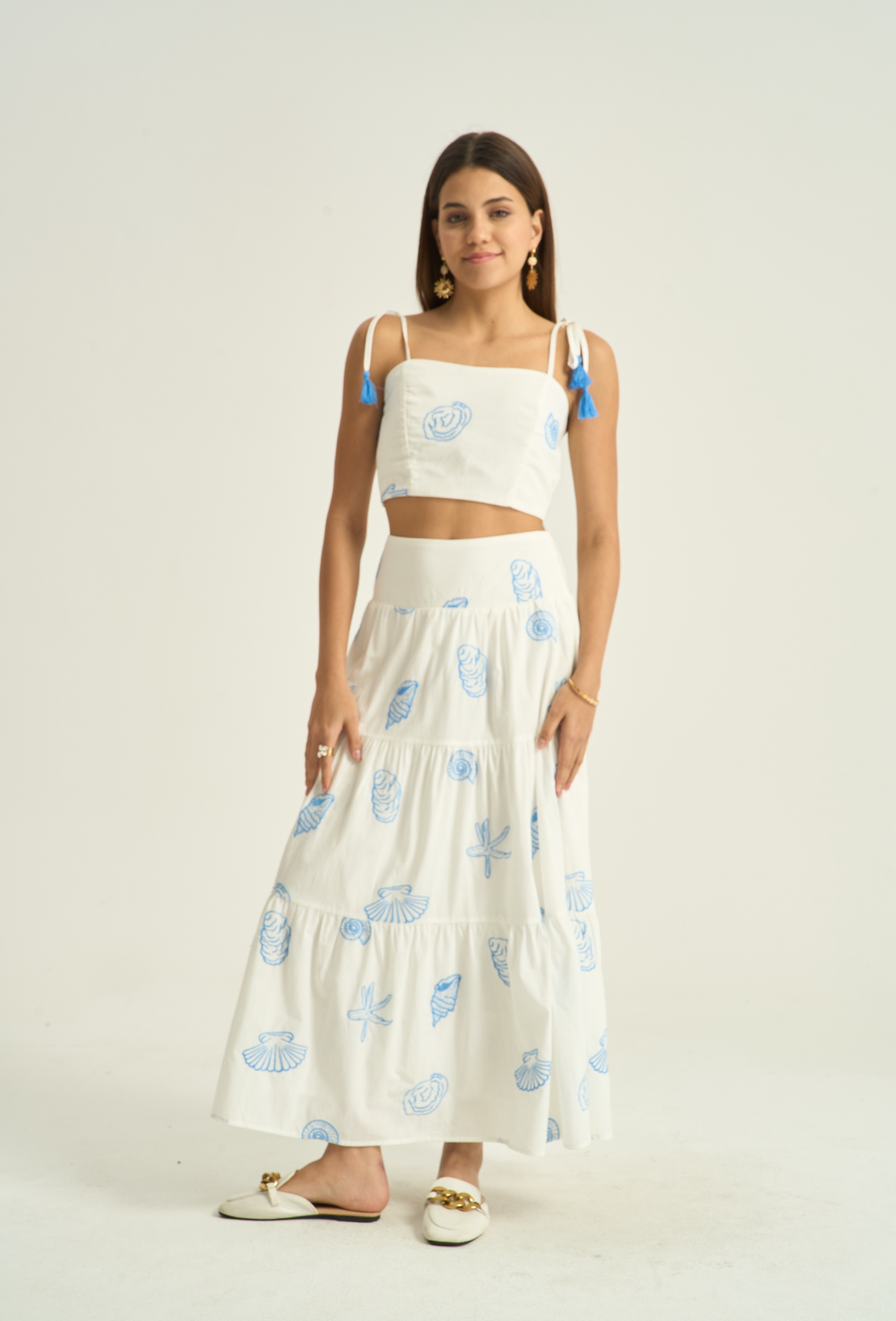 Set skirt & Top shells blue blanc
