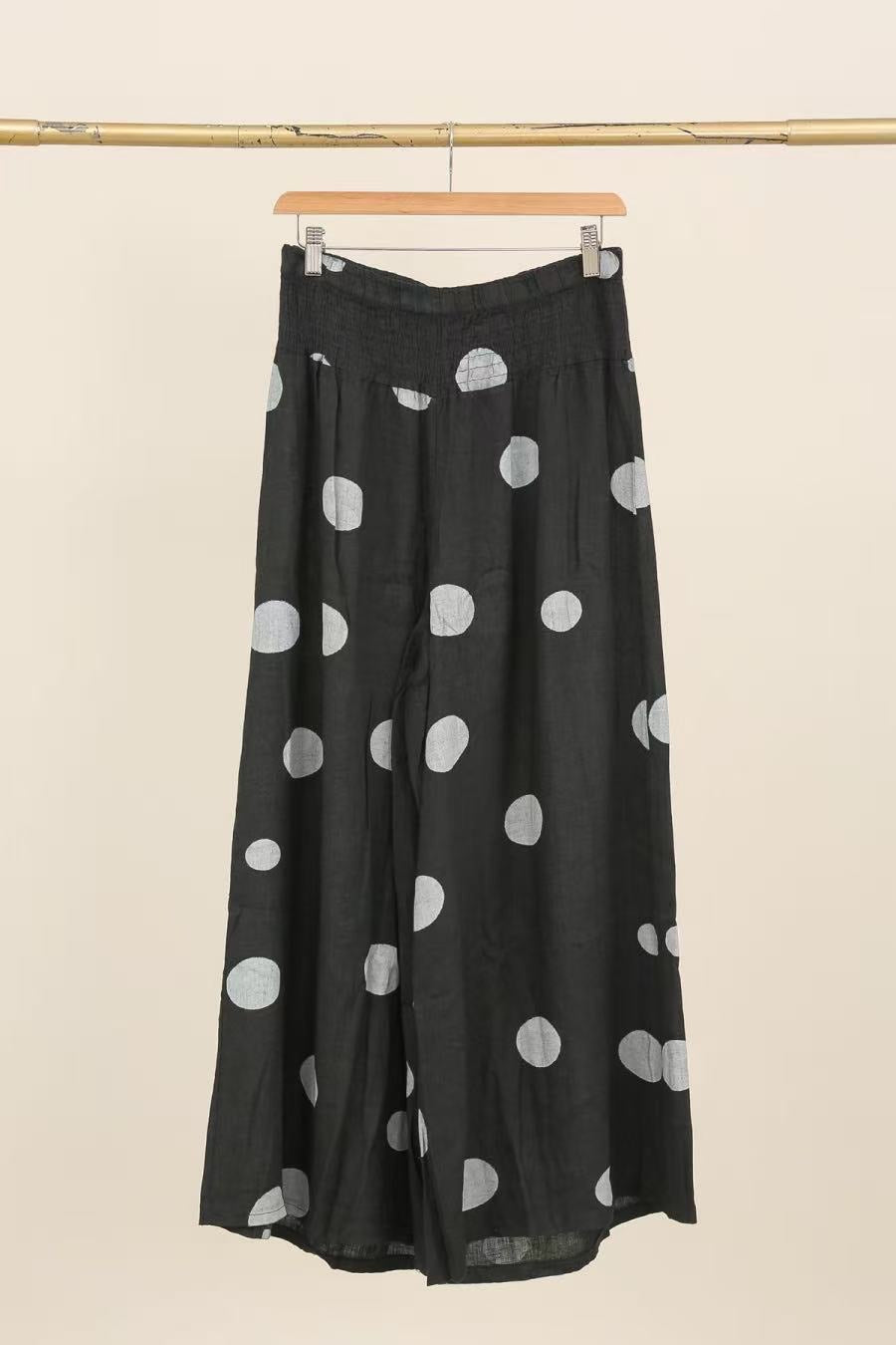 Pants polka black linen