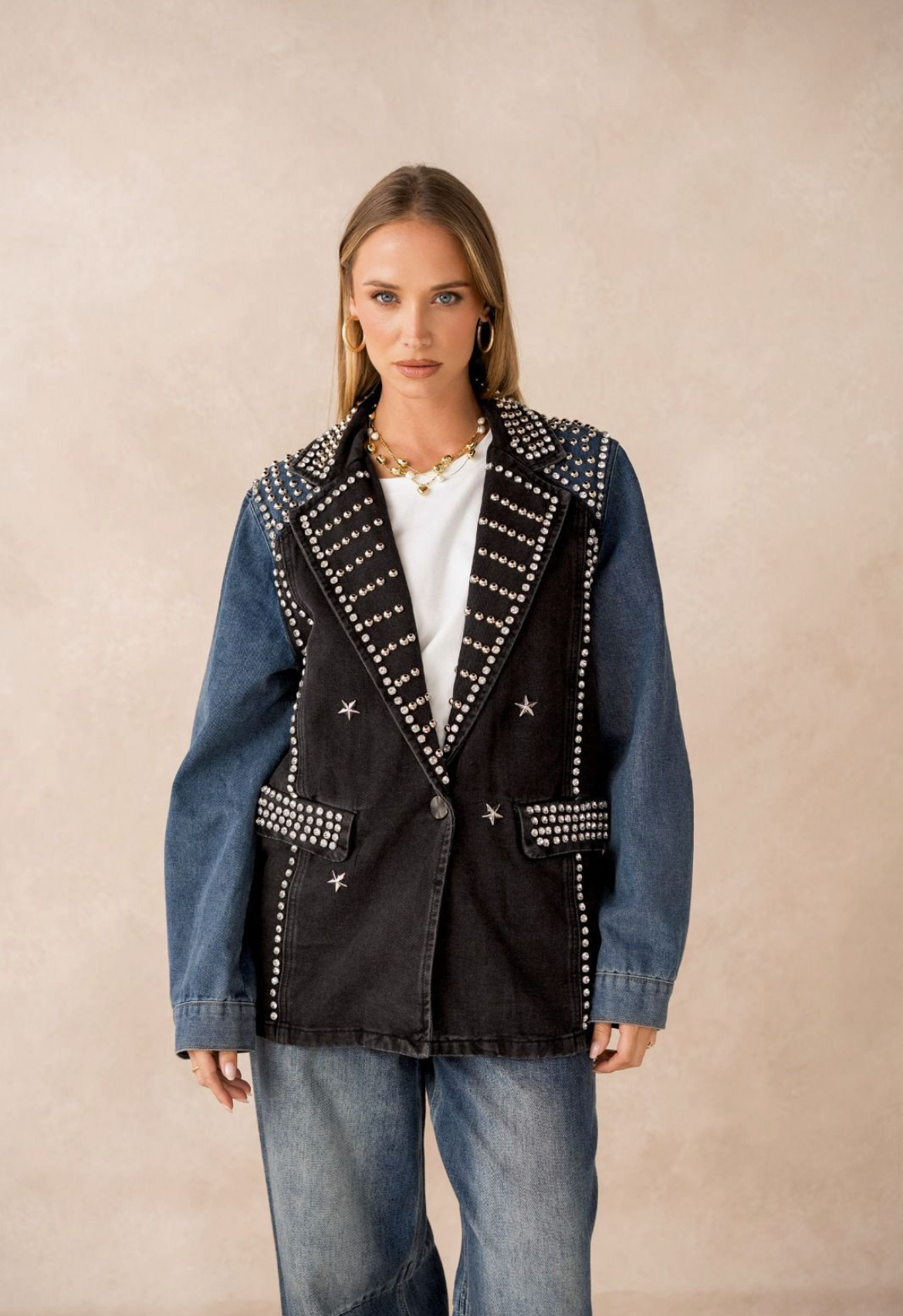 Blazer denim pearls