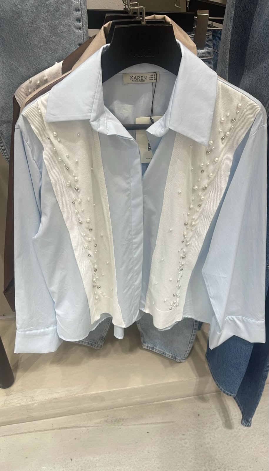 Shirt blue pearls