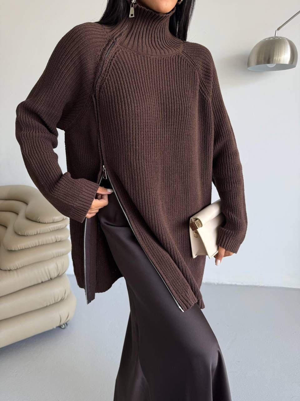 Brown Zipper Knit