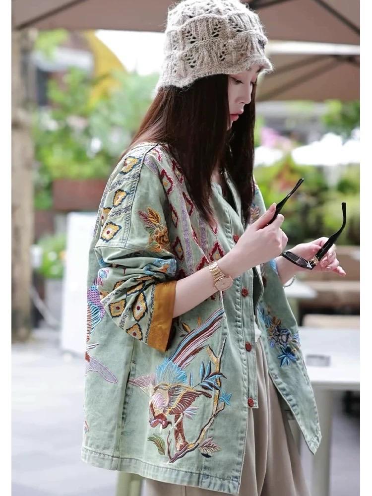 Embroidery Olive Denim