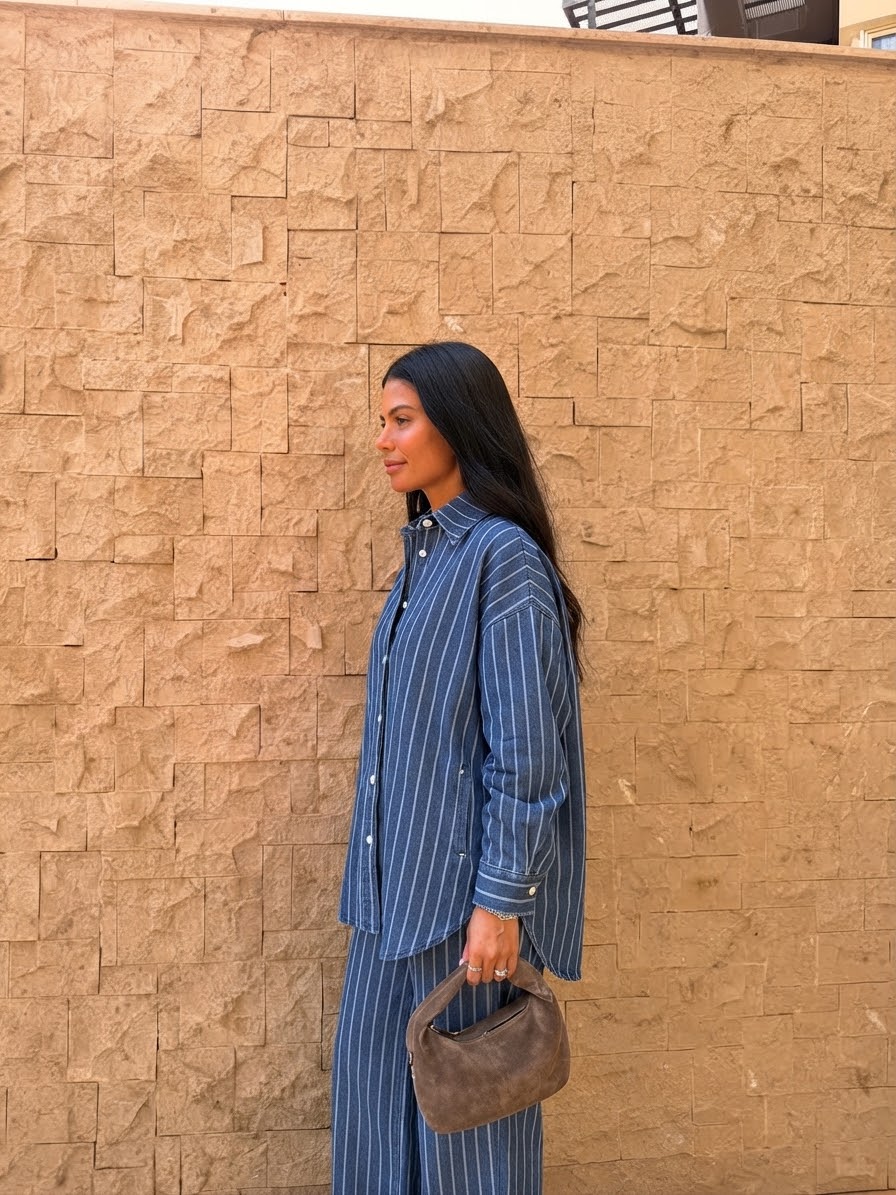 Set stripe blue navy button side