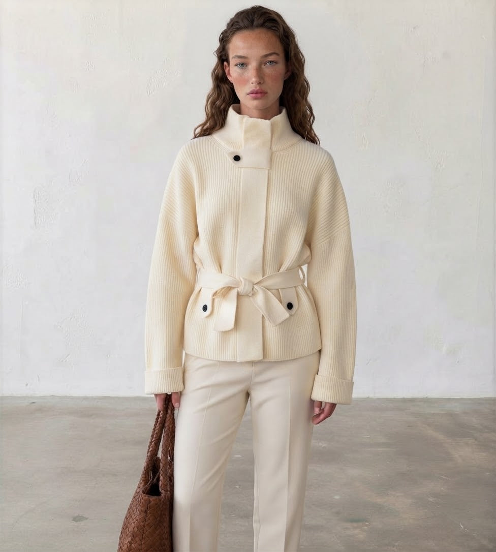 Cardigan jacket knit offwhite belt