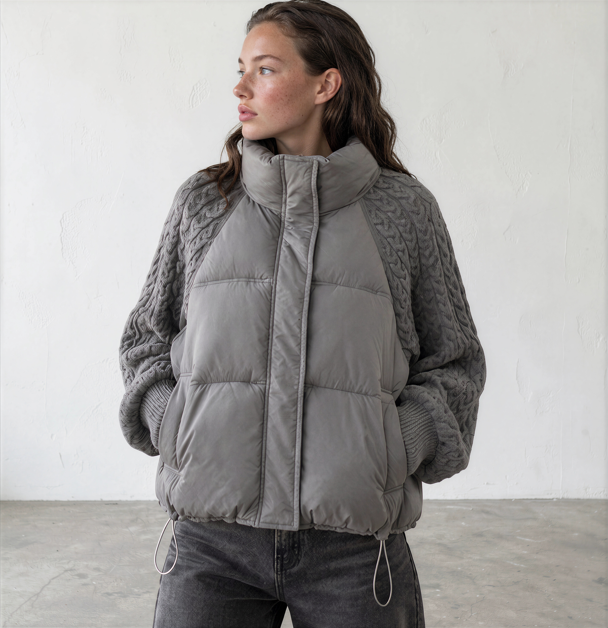 Jacket grey knit sleeves