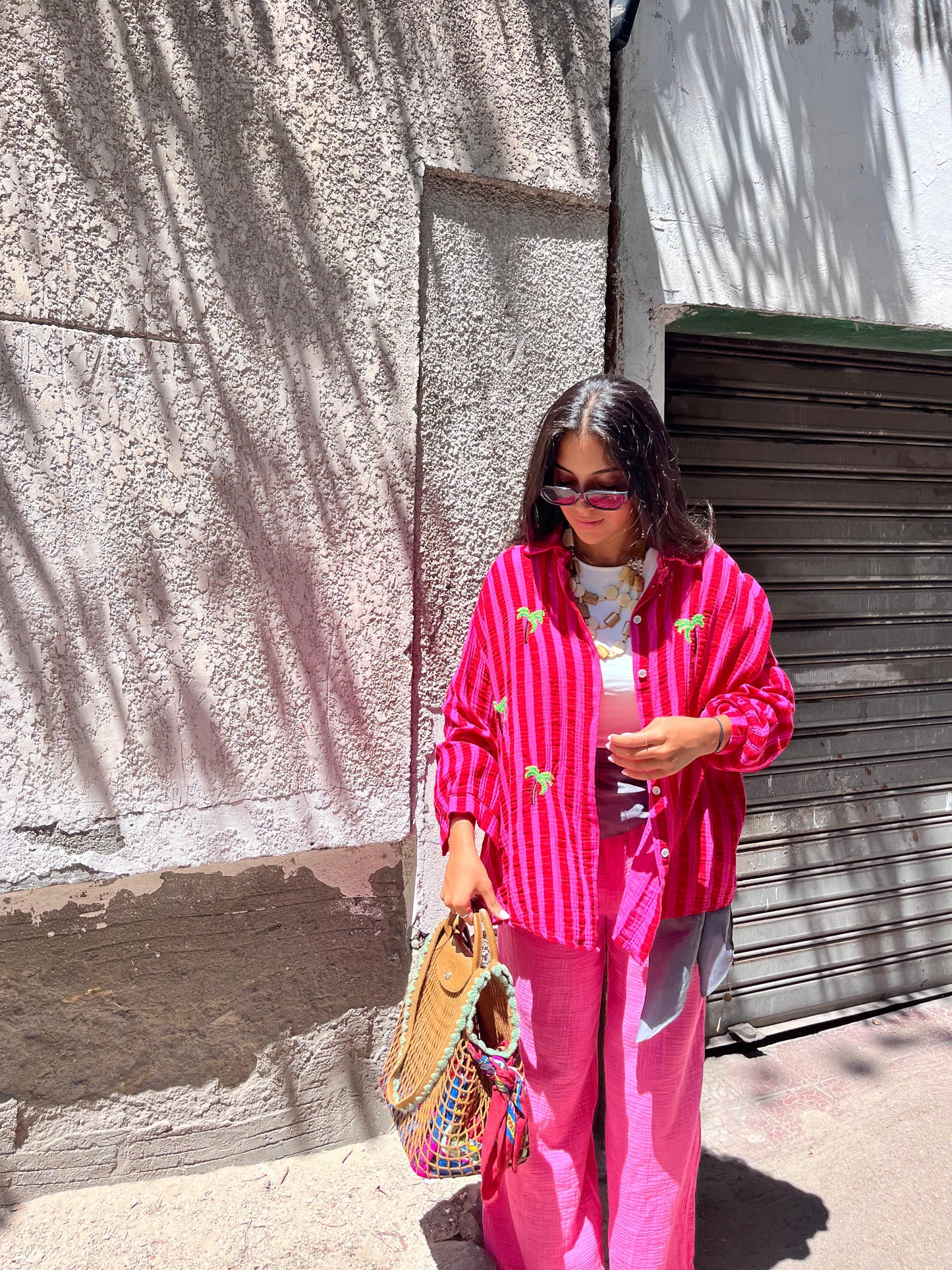 Stripe Palm Shirt Fushia