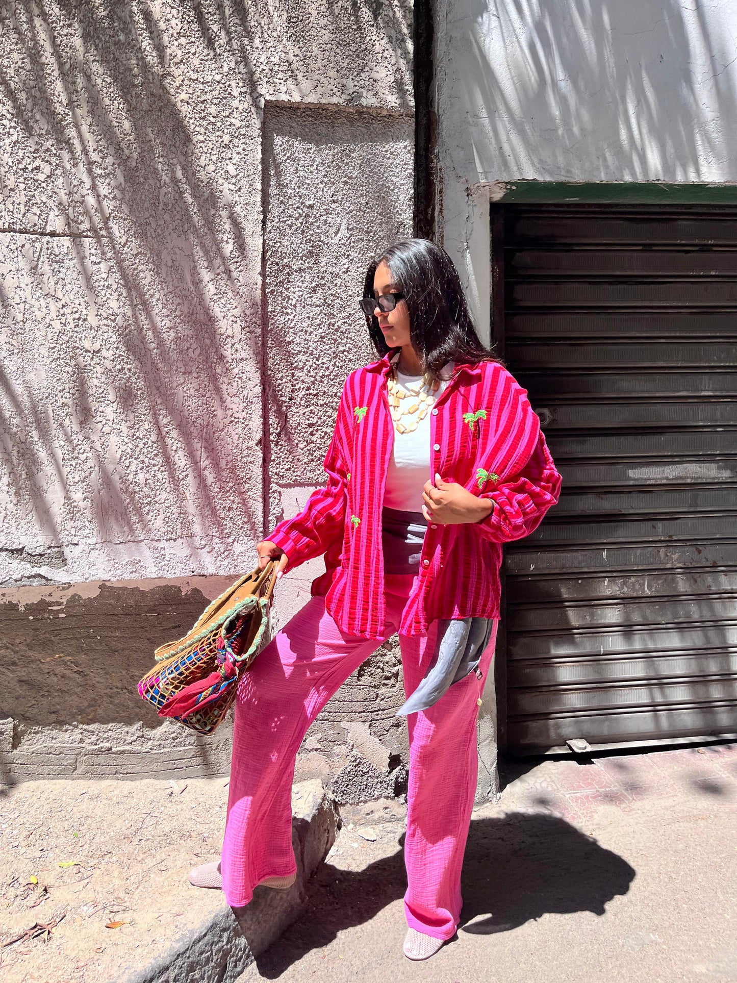 Stripe Palm Shirt Fushia