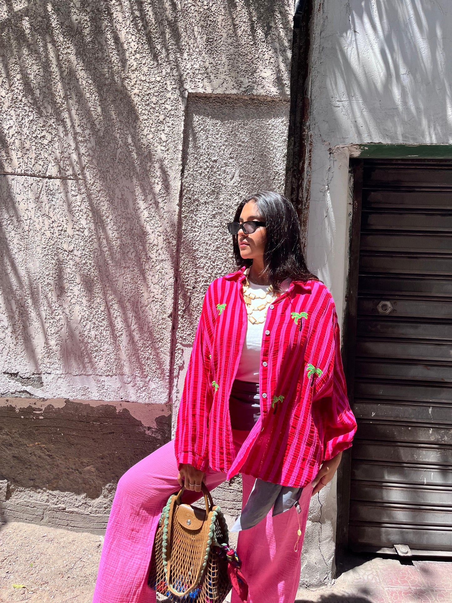Stripe Palm Shirt Fushia