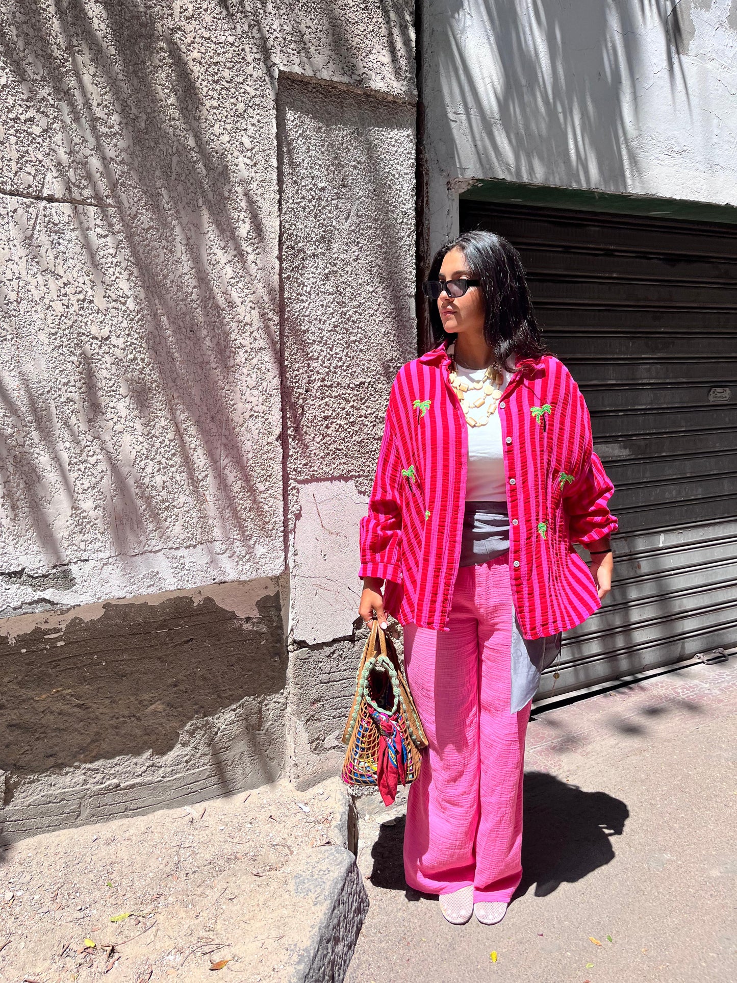 Stripe Palm Shirt Fushia