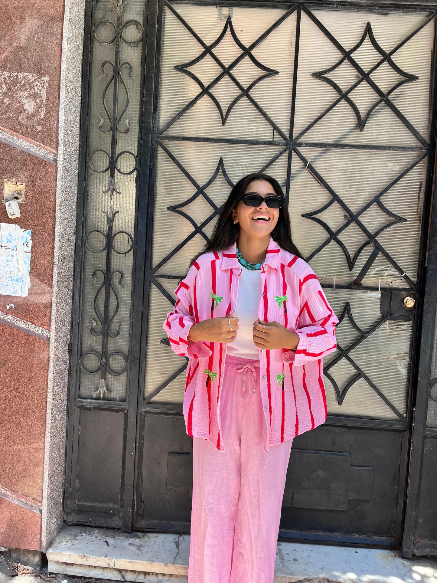 Stripe Palm Shirt Pink