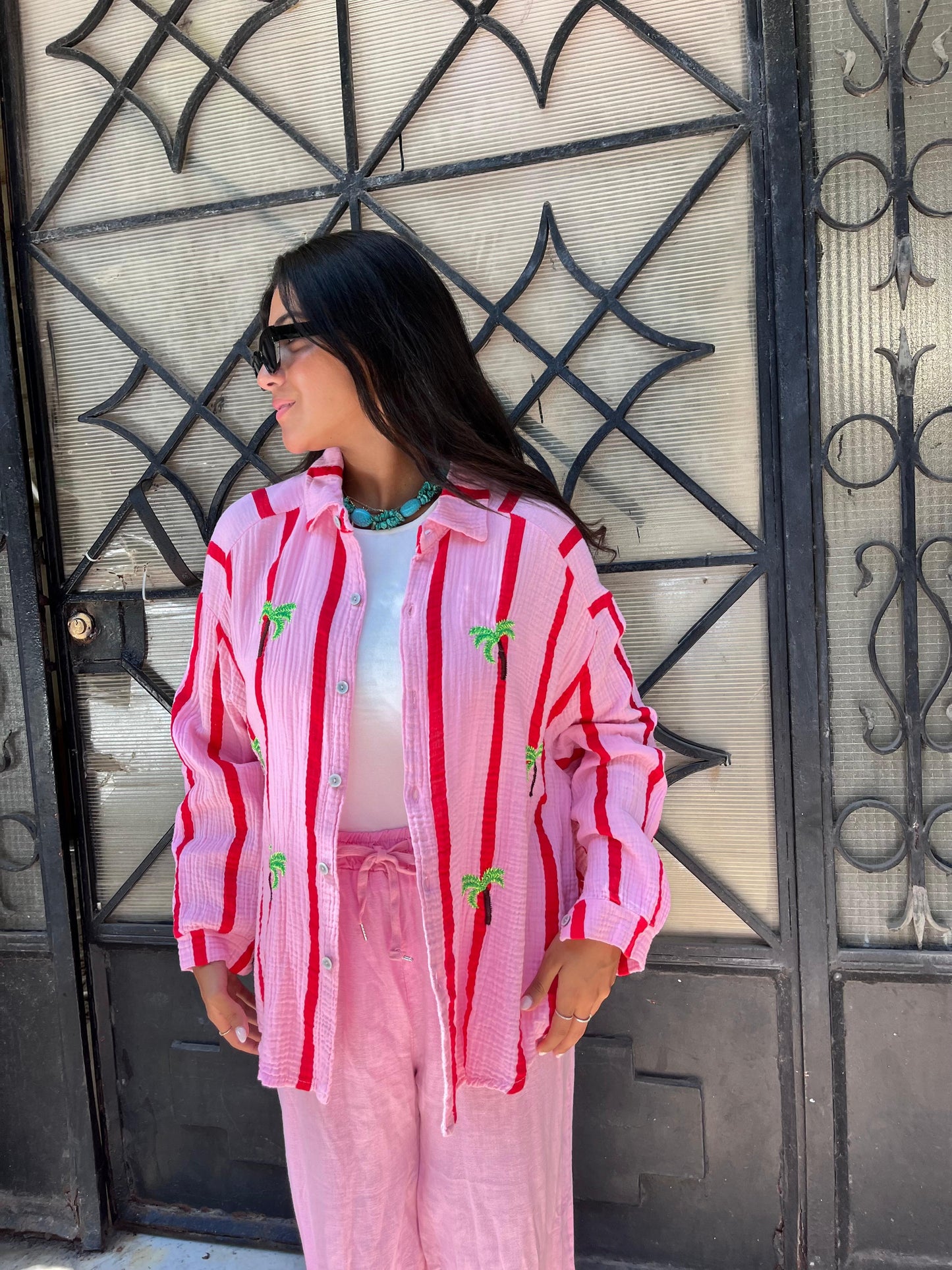 Stripe Palm Shirt Pink