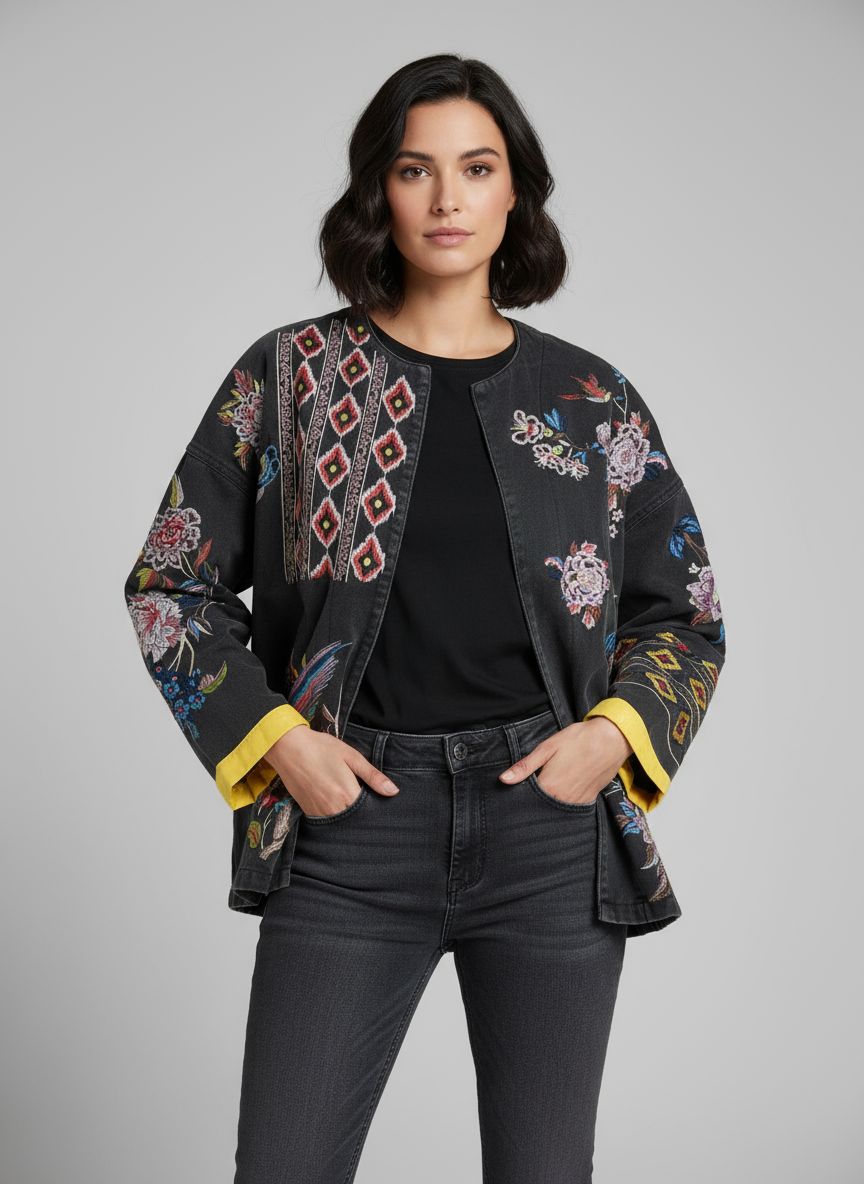 Embroidery Black Denim