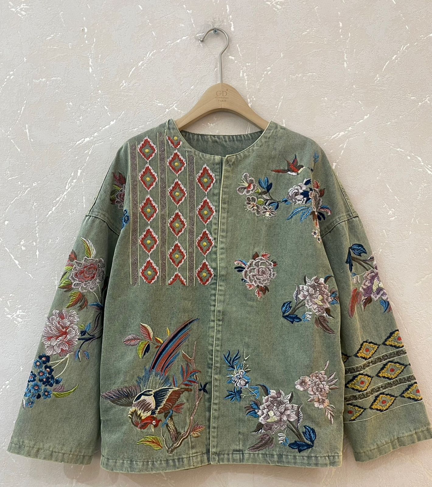 Embroidery Olive Denim