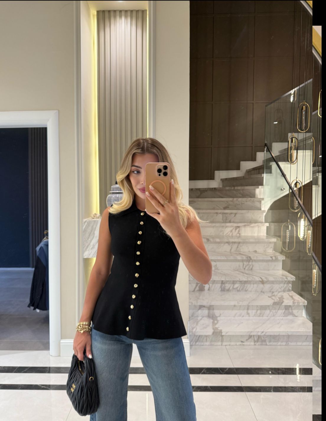 Vest Black Gold Button