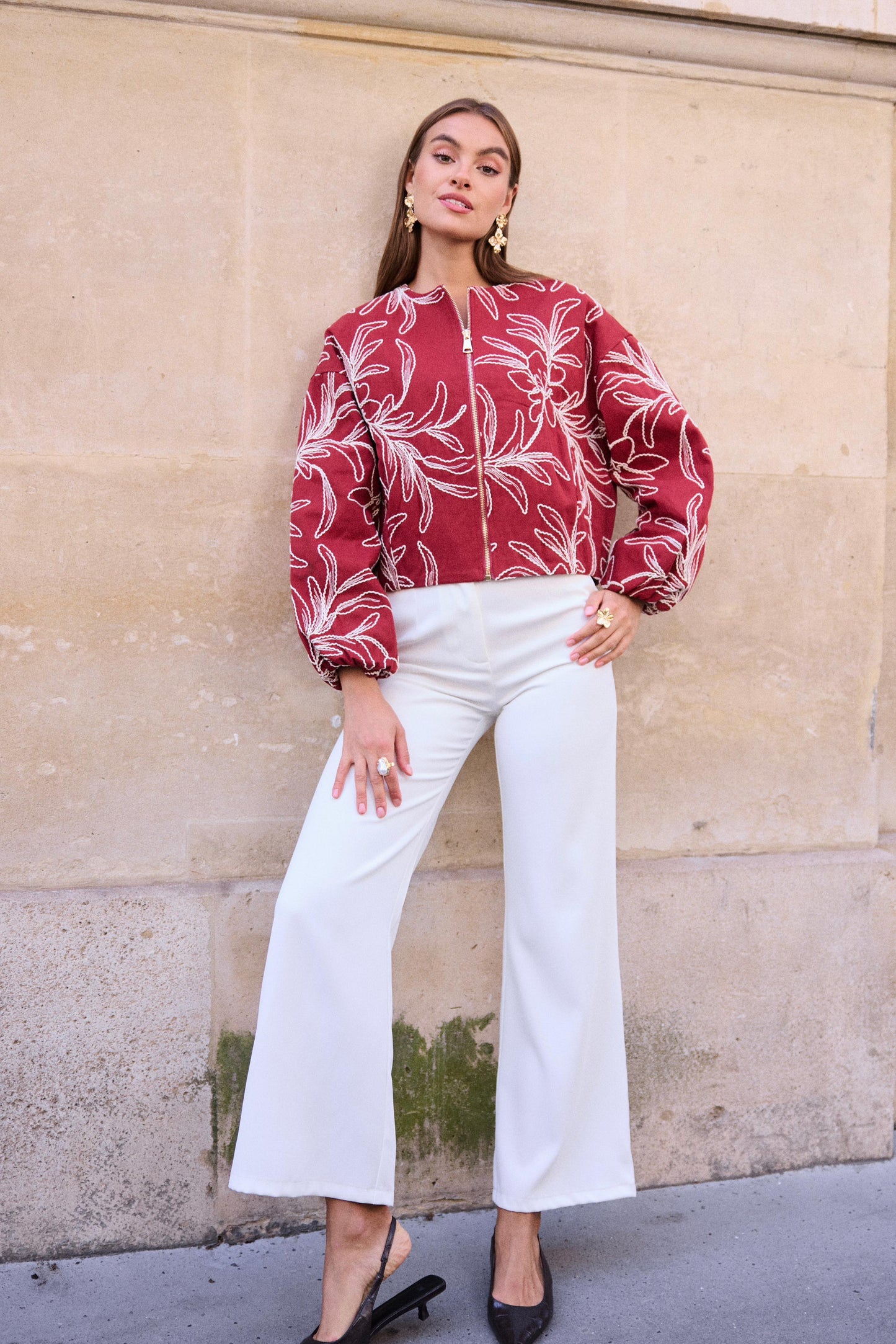 Embroidery Burgundy Jacket