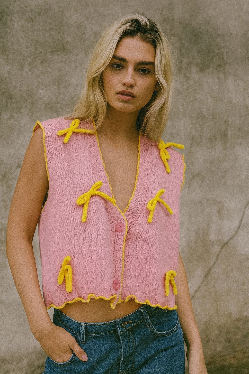 Vest Pink Ribbon Yellow