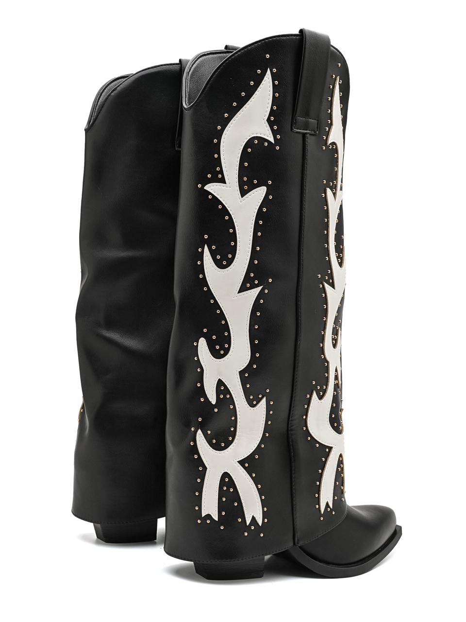 Heeled Ankle Boots Black x White