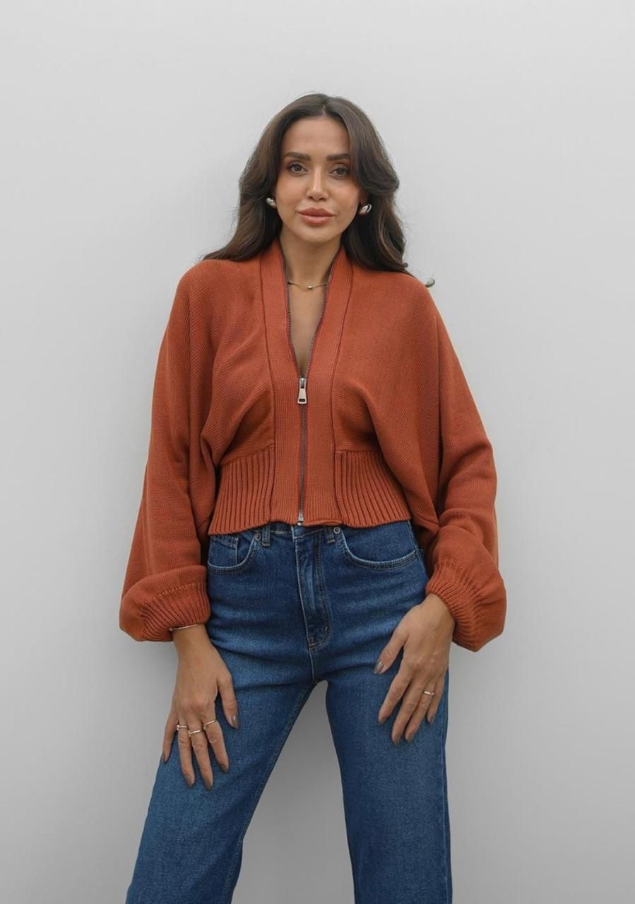 Cardigan Zipper Orange Knit