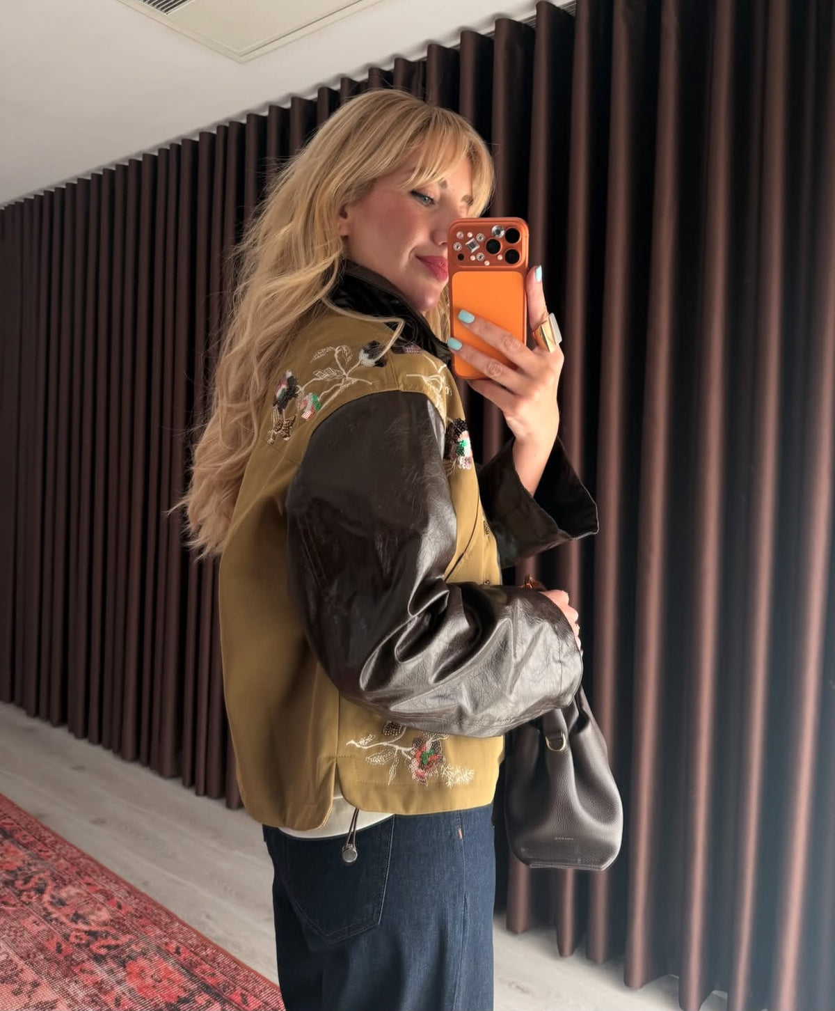 Jacket camel brown embroidery