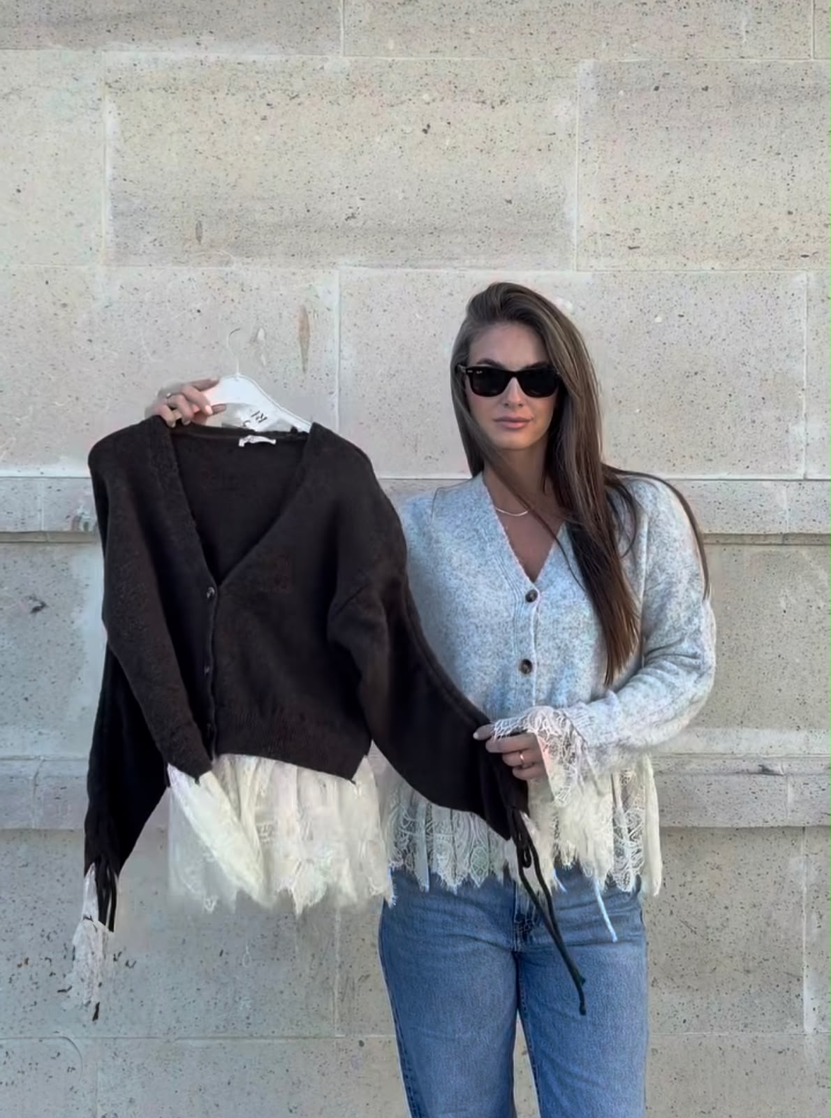 Cardigan Grey lace attached