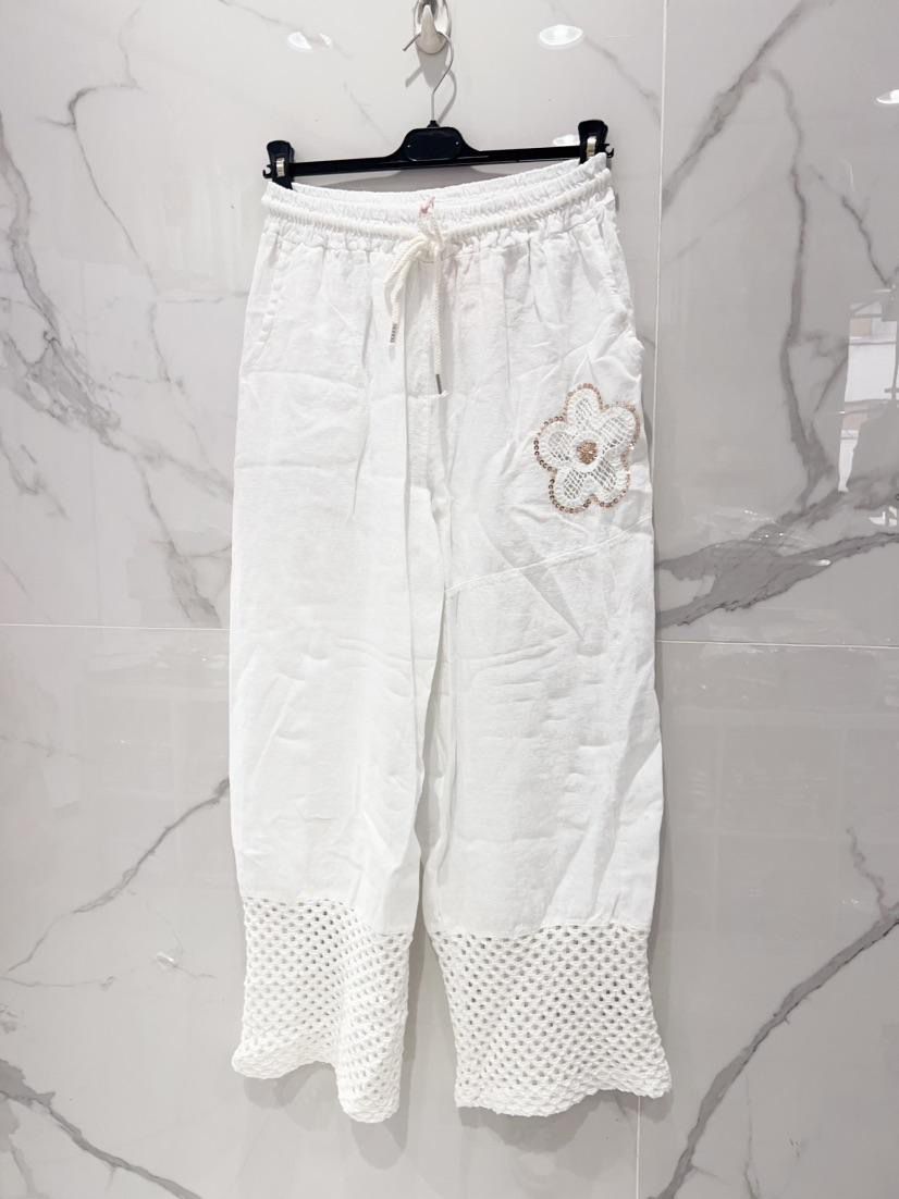 Pants Linen Flower Side