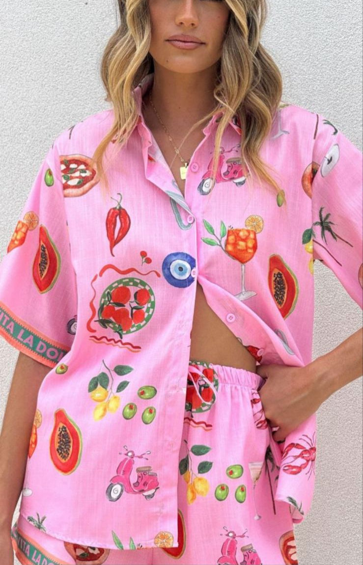 Set Shorts + Blouse Fruits Pattern