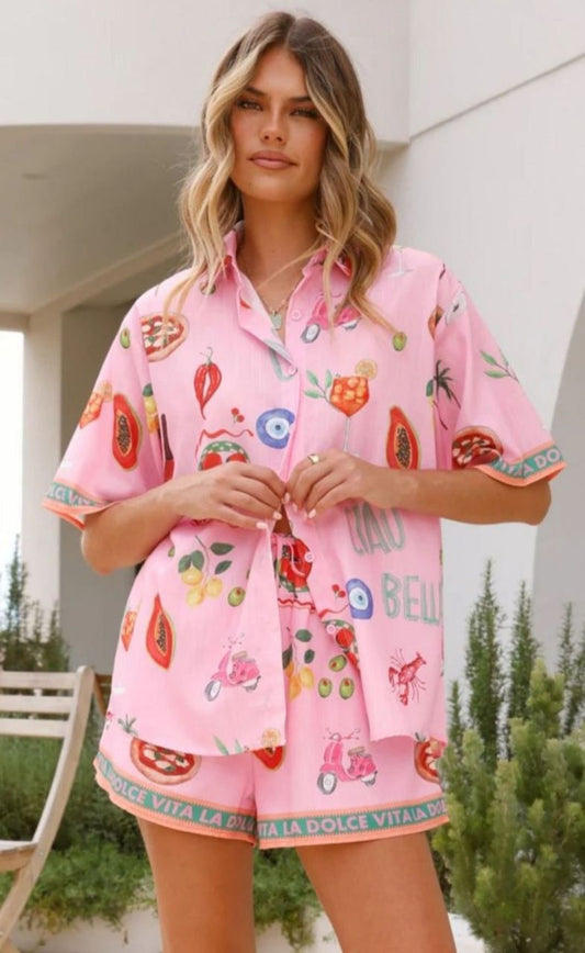 Set Shorts + Blouse Fruits Pattern