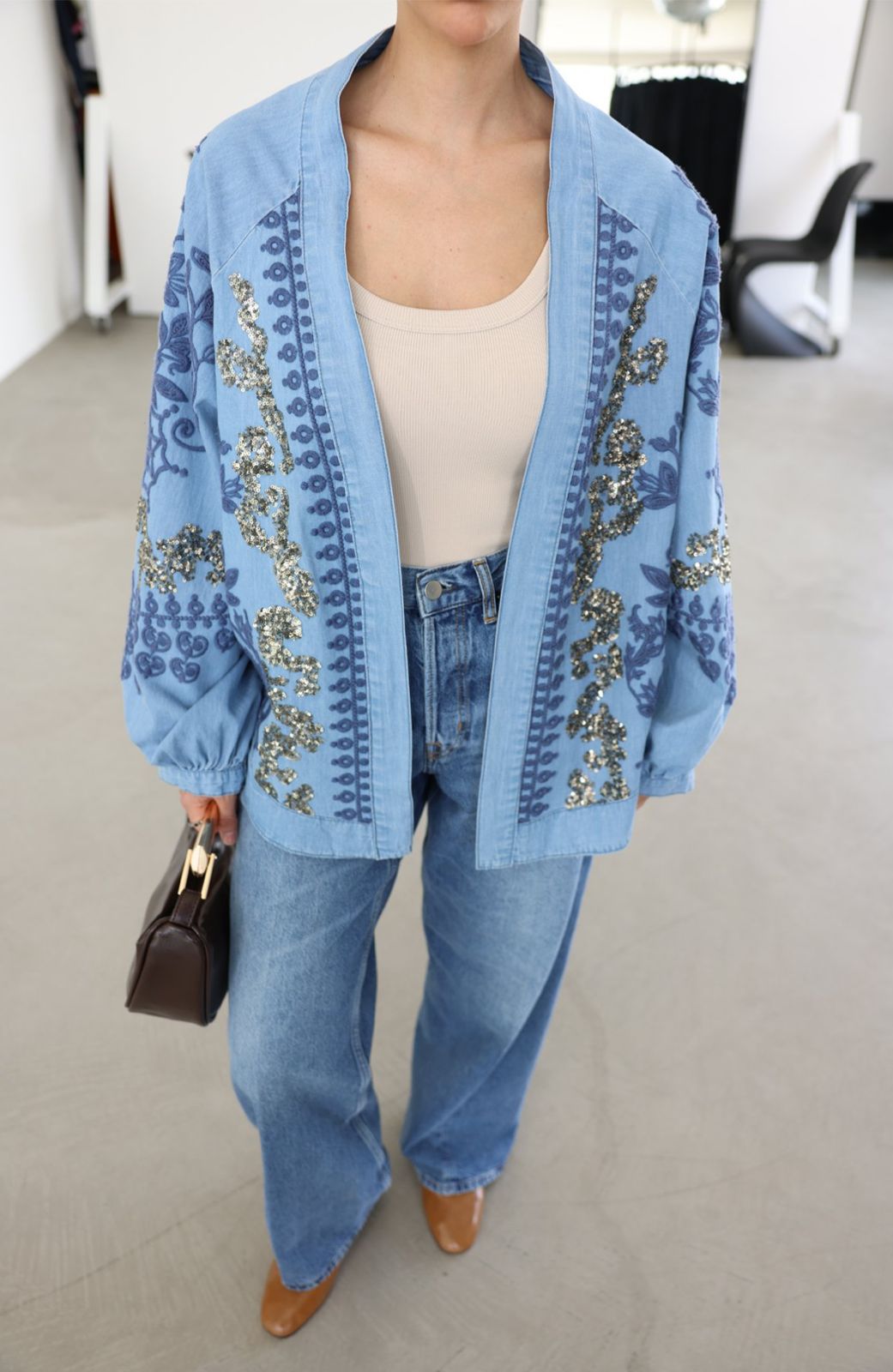 Embroidery Kimono Cotton Denim