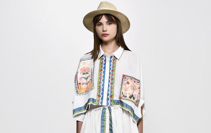 Shiffon Shirt With Pattern Squares DQ