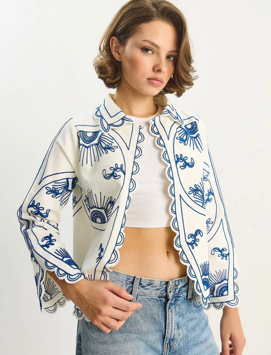 Embroidery Blue Blanc